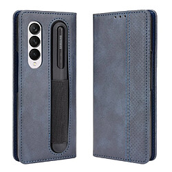 Coque en TPU + PU antichoc avec porte-stylo bleu pour votre Samsung Galaxy Z Fold3 5G