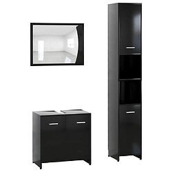 Maison Chic Ensemble de 3 meubles de salle de bain,Armoire rangement + miroir Noir Aggloméré -MN71461