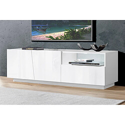 Alter Meuble TV de salon, Made in Italy, Meuble TV avec 2 portes et 1 tiroir, cm 150x43h46, couleur blanc brillant