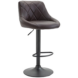 Decoshop26 Tabouret de bar en synthétique marron pivotant avec repose-pieds métal noir coutures décoratives TDB10581