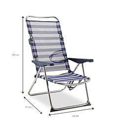 Acheter Chaise de Plage Lit Pliable Solenny 4 Positions Bleu et Blanc avec Accoudoirs 91x63x105 cm