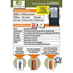 porte D'entrée Bois Vitrée, Sanna, H,215xl,90 P, Droit Cote Tableau Gd Menuiseries pas cher