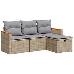 vidaXL Salon de jardin avec coussins 4 pcs beige résine tressée