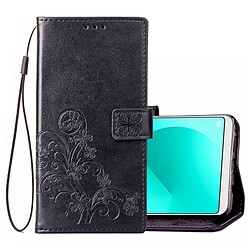 Wewoo Coque Housse en cuir motif fleurs porte-bonheur chanceux pour OPPO A83, avec fentes porte-cartes & porte-monnaie & dragonne noir