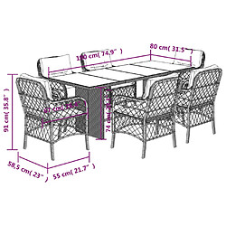 vidaXL Ensemble à manger de jardin et coussins 7 pcs gris rotin pas cher