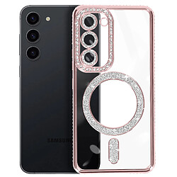 Avizar Coque Diamant pour Samsung Galaxy S23 MagSafe Contour Strass Rose Champagne