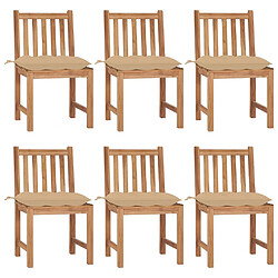 Maison Chic Lot de 6 Chaises de jardin avec coussins | Fauteuil chaises d'extérieur Bois de teck massif -GKD30196