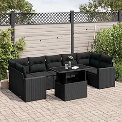 vidaXL Salon de jardin 8 pcs avec coussins noir résine tressée