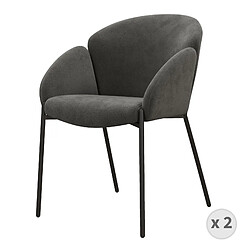 Moloo CANDICE - Fauteuil de table en tissu chevron Gris souris, métal noir(x2)