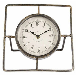 L'Héritier Du Temps Horloge Ronde Pendule Vintage Cadre Carré Chiffres Arabes en Fer Patiné Gris et Vitre en Verre 10x20x22cm