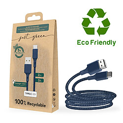 Avis BIGBEN Câble Recyclable en coton Bleu USB A/USB C 2 m 3A Just green