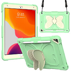 Coque en TPU + silicone avec béquille et bandoulière beige/vert pour votre Apple iPad 10.2 (2021)/(2020)/(2019)