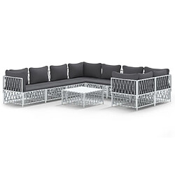 vidaXL Salon de jardin avec coussins 9 pcs blanc acier