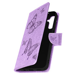 Avizar Pochette Folio pour Galaxy A14 4G et 5G Motif Papillon Support Vidéo Violet