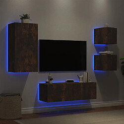 Acheter Maison Chic Lot de 4 Meuble TV muraux, Banc TV avec lumières LED pour salon, Meuble de rangement chêne fumé -GKD33500