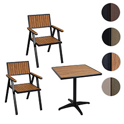 Mendler Lot de 2 chaises de jardin + table de jardin HWC-J95, chaise table, Outdoor, alu aspect bois ~ noir, teak