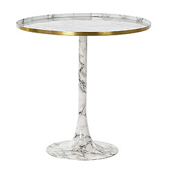 Pegane Table d'appoint ronde en imitation marbre et aluminium coloris blanc doré - diamètre 51 x hauteur 51 cm