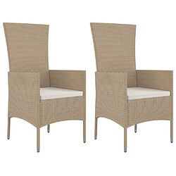 Maison Chic Lot de 2 Chaises de jardin,Fauteuil d'extérieur avec coussins Résine tressée Beige -MN43509