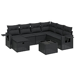 vidaXL Salon de jardin 8 pcs avec coussins noir résine tressée