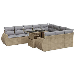 vidaXL Salon de jardin 11 pcs avec coussins beige résine tressée