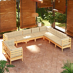 Maison Chic Salon de jardin 10 pcs avec coussins | Ensemble de Table et chaises | Mobilier d'Extérieur crème Bois de pin solide -GKD40437