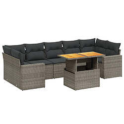 vidaXL Salon de jardin 8 pcs avec coussins gris résine tressée