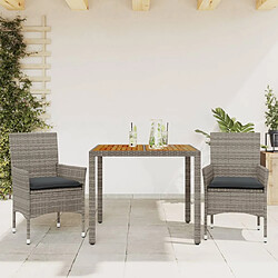 vidaXL Ensemble à manger de jardin et coussins 3 pcs gris rotin acacia