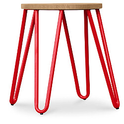 ICONIK INTERIOR Tabouret Hairpin - 42cm - Bois clair et métal Rouge