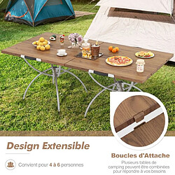 Helloshop26 Lot de 2 tables de camping pliantes avec cadre en aluminium table de pique-nique extensible portable avec plateau à imitation bois café 20_0008772 pas cher