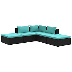 vidaXL Salon de jardin 5 pcs avec coussins Résine tressée Noir