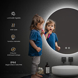 EMKE Miroir lumineux salle de bain rond diamètre 70cm, Miroir LED rétro-éclairage avec Interrupteur Tactile, Anti-buée, Miroir avec éclairage Lumière Blanche Froide (Réglable)