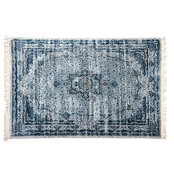 Pegane Tapis à franges imprimé, moquette avec motif mandala en polyester coloris bleu - Longueur 190 x Profondeur 2 x Hauteur 130 cm