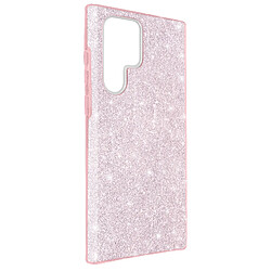 Avizar Coque Samsung Galaxy S22 Ultra Paillette Amovible Silicone Semi-rigide rose