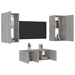 Acheter vidaXL Unités murales TV avec LED 4 pcs gris sonoma bois d'ingénierie