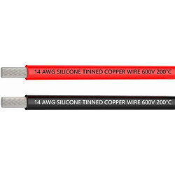 Fil de Silicone 14 AWG Fil Electrique Flexible 5 Mètres [2,5 m Noir & 2,5 m Rouge] Câble Fil de Cuivre Étamé Résistance