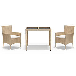 Ensemble salle à manger de jardin 3 pcs,Table et chaise à dîner d'extérieur Beige poly rotin -MN61710