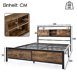 Acheter KOMHTOM Lit Simple Enfant Ou Ado En Bois 140X200 cm Avec Tête De Lit Rangement et Sommier À Lattes En Métal - Noir