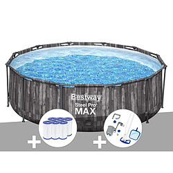 Kit piscine tubulaire ronde Bestway Steel Pro Max décor bois 3,66 x 1,00 m + 6 cartouches de filtration + Kit d'entretien Deluxe