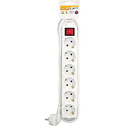 Garza 420005 Bloc multiprises 6prises 2PT Schuko avec interrupteur à voyant 1,5mm x 1,4m Blanc