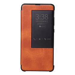 Wewoo Housse Coque Etui en cuir Fierre Shann pour Crazy Horse Textureétui horizontal PU Huawei Mate 20avec fonction Smart View Window et de réveil veille Marron