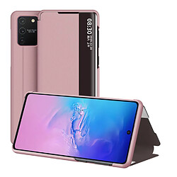 Etui en PU retourner avec fenêtre de visualisation or rose pour votre Samsung Galaxy A91/S10 Lite