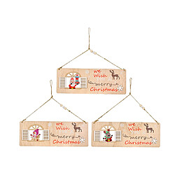 C109 3PCS Pendentif en bois carré de Noël Pendentif en bois ouvert Imprimer Pendentif Scène de Noël Décoration Ornements de Noël