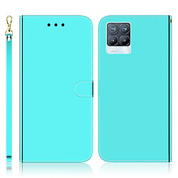 Etui en PU Surface semblable à un miroir avec support cyan pour votre Realme 8/8 Pro