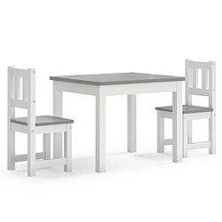 vidaXL Ensemble de table et chaises enfants 3 pcs Blanc et gris MDF