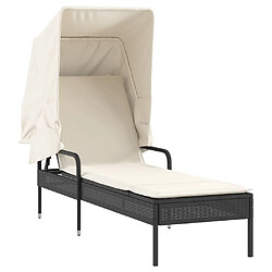 vidaXL Chaise longue avec auvent noir résine tressée