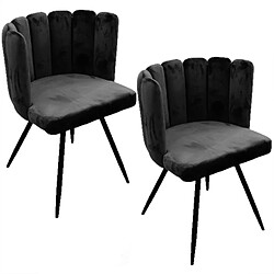 Toilinux Lot de 2 Chaises design effet velours Ariel - Noir