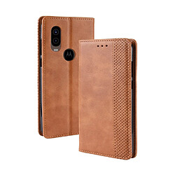 Wewoo Housse Coque Étui en cuir à boucle magnétique avec rétro pour Crazy Horse Texture horizontale Motorola MOTO One Visionavec support et fentes cartes et cadre photo Marron