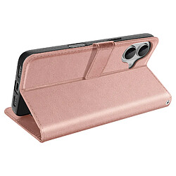 Mayaxess Étui pour iPhone 16 Portefeuille avec Dragonne Rose Champagne