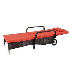 Mendler Chaise longue Carrara, polyrotin, bain de soleil, couchette, alu ~ anthracite, coussin terracota