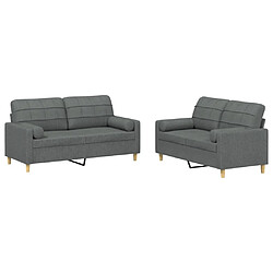 Maison Chic Ensemble de canapés 2 pcs coussins, Canapé droit Sofa pour Salon gris foncé tissu -GKD867297